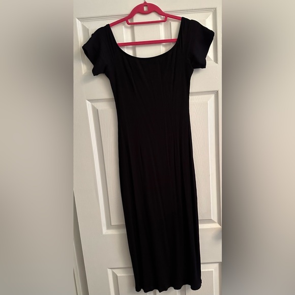 Privacy Please Black Midi Dress with Snap Buttons - Picture 3 of 4